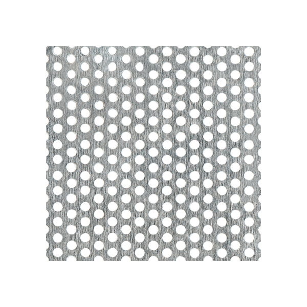 Lamiera forata, perforazione tonda, Materiale: alluminio, superficie: anodizzata argento, Lunghezza: 500 mm, Larghezza: 250 mm, Distanza centro - centro foro: 5 mm, Spessore del materiale: 0,80 mm