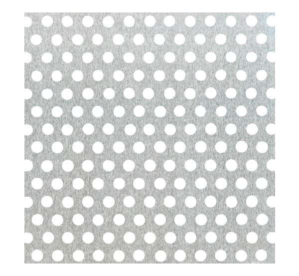 Chapa perforada: perforación de forma circular, Material: Aluminio, Superficie: natural, Longitud: 500 mm, Amplio: 250 mm, Distancia de centro a centro del agujero: 15 mm, Espesura del material: 1,50 mm