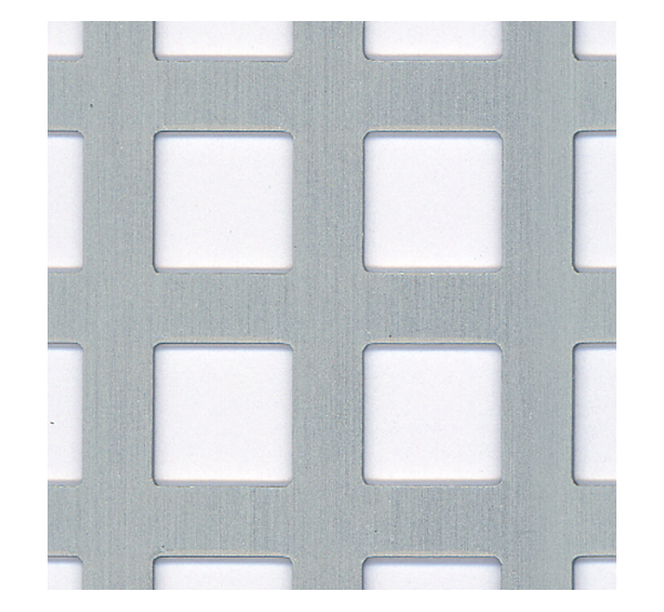Blacha perforowana, perforacja kwadratowa, materiał: aluminium, powierzchnia: anodowana srebrna, Długość: 500 mm, Szerokość: 250 mm, Odstęp pomiędzy środkami otworów: 15 mm, Grubość materiału: 0,80 mm