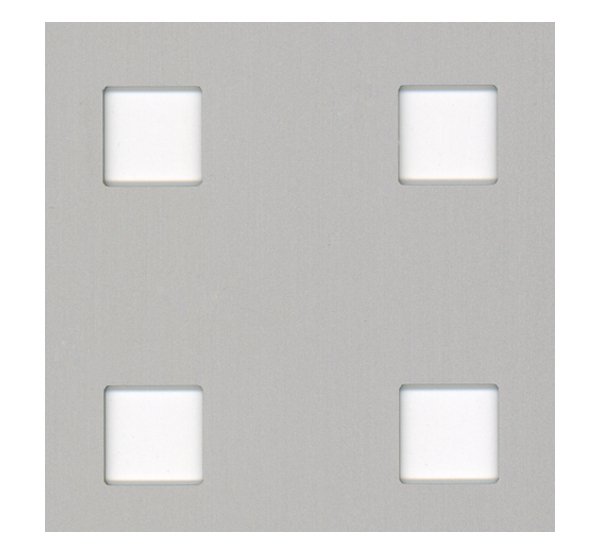 Lamiera forata, perforazione quadrata, Materiale: alluminio, superficie: anodizzata argento, Lunghezza: 1000 mm, Larghezza: 600 mm, Distanza centro - centro foro: 30 mm, Spessore del materiale: 0,80 mm