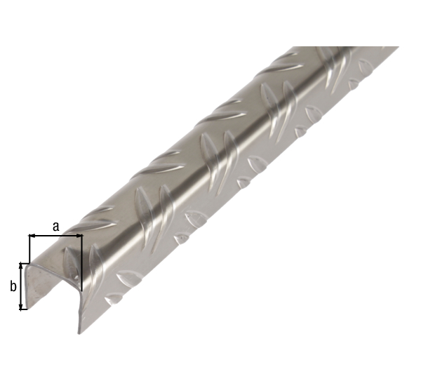Profilo ad U, design: mandorlato, Materiale: alluminio, superficie: lucida, larghezza: 29,5 mm, altezza: 29,5 mm, Spessore del materiale: 1,5 mm, Lunghezza: 2000 mm