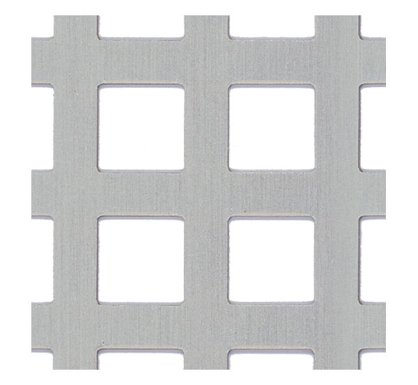 Lamiera forata, perforazione quadrata, Materiale: alluminio, superficie: anodizzata argento, Lunghezza: 1000 mm, Larghezza: 200 mm, Distanza centro - centro foro: 15 mm, Spessore del materiale: 0,80 mm