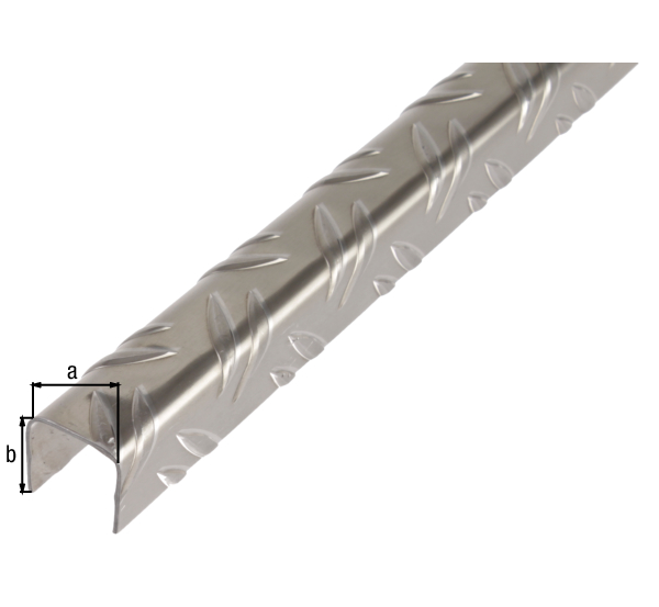 U profile, checker plate, Material: Aluminium, Surface: raw, Width: 29.5 mm, Height: 29.5 mm, Material thickness: 1.5 mm, Length: 1000 mm
