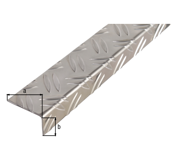 Winkelprofil, Riffel-Prägung, Material: Aluminium, Oberfläche: blank, Breite: 43,5 mm, Höhe: 23,5 mm, Materialstärke: 1,5 mm, Ausführung: ungleichschenklig, Länge: 1000 mm