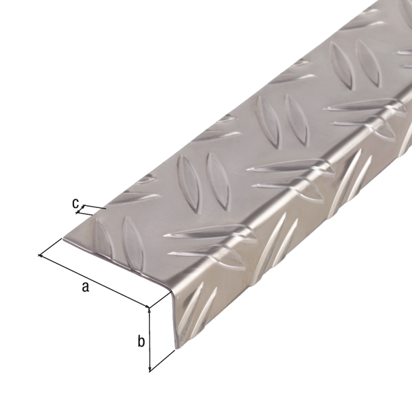 Profilo angolare, design: mandorlato, Materiale: alluminio, superficie: lucida, larghezza: 65,6 mm, altezza: 35,5 mm, Spessore del materiale: 1,5 mm, Modello: con lati disuguali, Lunghezza: 1000 mm