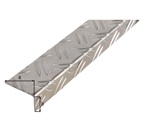 Angle profile, checker plate, Material: Aluminium, Surface: raw, Width: 43.5 mm, Height: 23.5 mm, Material thickness: 1.5 mm, Type: unequal sided, Length: 2000 mm