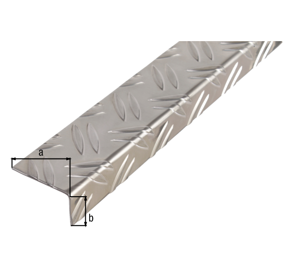 Angle profile, checker plate, Material: Aluminium, Surface: raw, Width: 53.6 mm, Height: 29.5 mm, Material thickness: 1.5 mm, Type: unequal sided, Length: 2000 mm