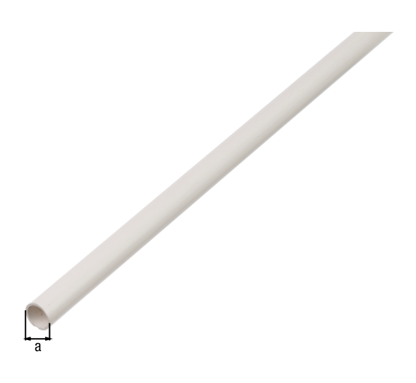 Tube rond, Matériau: PVC, couleur : blanc, Diamètre: 12 mm, Épaisseur du matériau: 1 mm, Longueur: 2600 mm