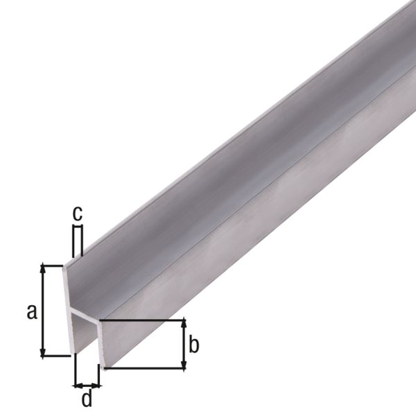 Profilo BA a H, Materiale: alluminio, superficie: naturale, larghezza: 26 mm, altezza: 11 mm, Spessore del materiale: 1,5 mm, larghezza netta: 8 mm, Lunghezza: 2000 mm