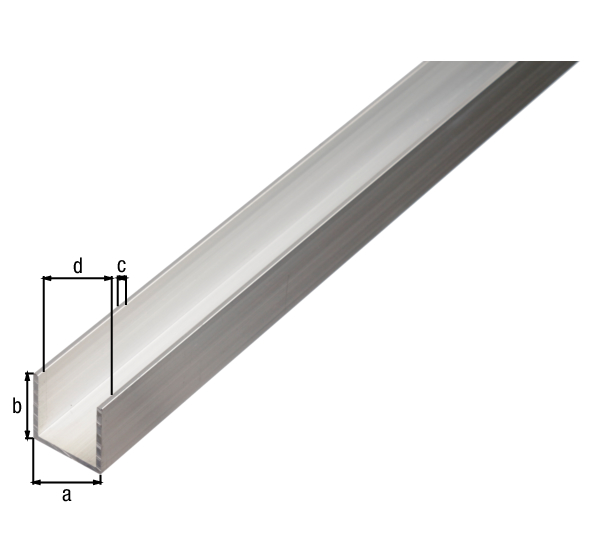 Profilo BA ad U, Materiale: alluminio, superficie: naturale, larghezza: 20 mm, altezza: 10 mm, Spessore del materiale: 1,5 mm, larghezza netta: 17 mm, Lunghezza: 2600 mm