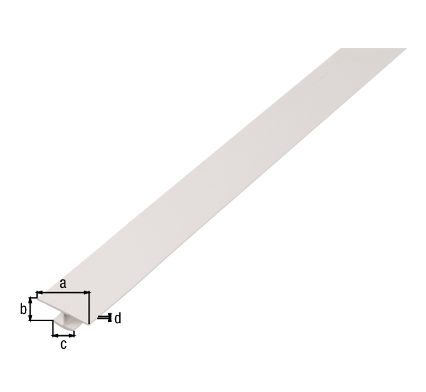Profil H, materiał: PVC-U, kolor: biały, Szerokość u góry: 25 mm, Wysokość: 4 mm, Szerokość poniżej: 12 mm, Grubość materiału: 1 mm, Długość: 2600 mm