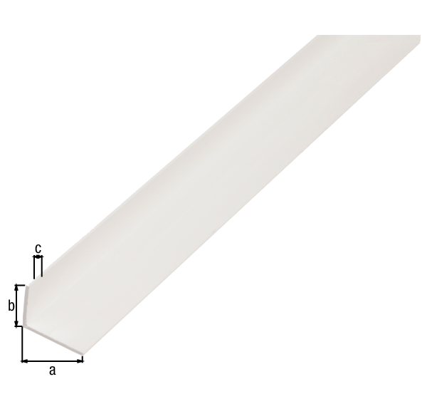 Profilo angolare, Materiale: PVC-U, colore bianco, larghezza: 20 mm, altezza: 10 mm, Spessore del materiale: 1,5 mm, Modello: con lati disuguali, Lunghezza: 2600 mm