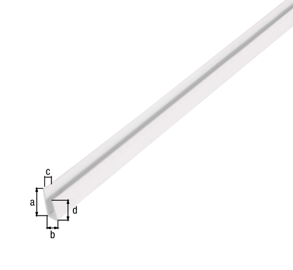 Profilo terminale, Materiale: PVC-U, colore bianco, Larghezza inferiore: 15 mm, altezza: 6 mm, Spessore del materiale: 1 mm, Larghezza superiore: 10 mm, Lunghezza: 1000 mm