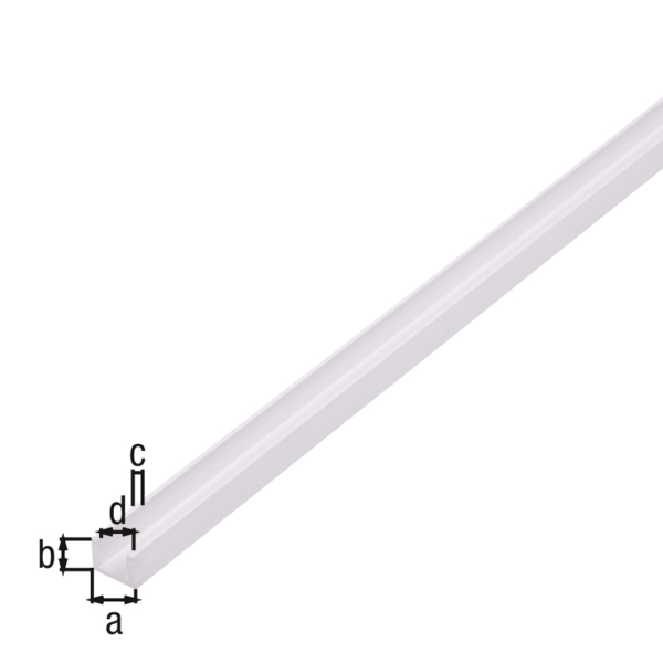 Profilé en U, Matériau: PVC, couleur : blanc, Largeur: 8,7 mm, Hauteur: 6,2 mm, Épaisseur du matériau: 1,2 mm, Largeur d'ouverture: 6,3 mm, Longueur: 1000 mm