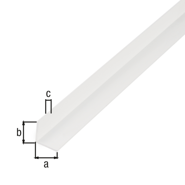 Cornière, Matériau: PVC, couleur : blanc, Largeur: 7 mm, Hauteur: 7 mm, Épaisseur du matériau: 1 mm, Version: côtés égaux, Longueur: 1000 mm