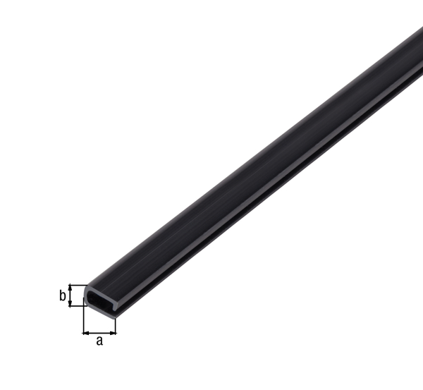 Perfil para rematar, Material: PVC-U, color: negro, Anchura: 7 mm, Altura: 4 mm, Longitud: 1000 mm, Espesura del material: 0,50 mm