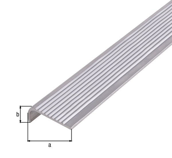 Profil ochronny do krawędzi schodów, materiał: aluminium, powierzchnia: surowa, Szerokość: 25 mm, Wysokość: 6 mm, Długość: 1000 mm, Grubość materiału: 2,00 mm