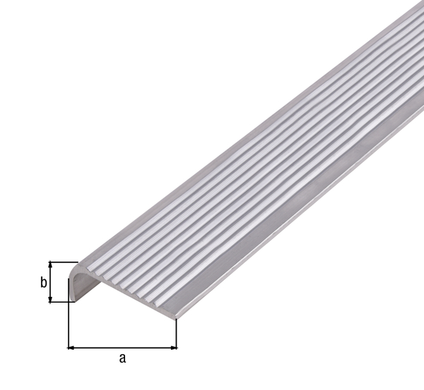 Perfiles de protección para bordes de escalón, Material: Aluminio, Superficie: natural, Anchura: 25 mm, Altura: 6 mm, Longitud: 1000 mm, Espesura del material: 2,00 mm