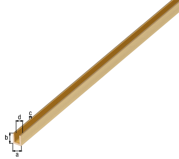 U profile, Material: brass, Width: 6 mm, Height: 6 mm, Material thickness: 1 mm, Clear width: 4 mm, Length: 1000 mm