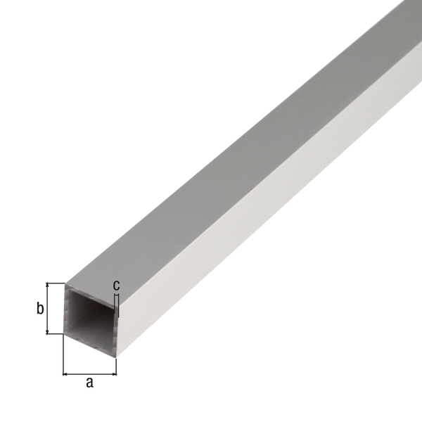 Tubo quadro, Materiale: alluminio, superficie: anodizzata argento, larghezza: 30 mm, altezza: 30 mm, Spessore del materiale: 2 mm, Lunghezza: 1000 mm