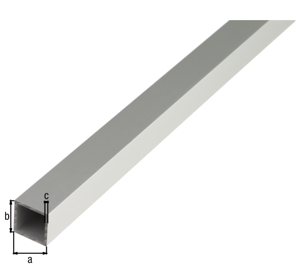 Tubo quadro, Materiale: alluminio, superficie: anodizzata argento, larghezza: 30 mm, altezza: 30 mm, Spessore del materiale: 2 mm, Lunghezza: 2000 mm