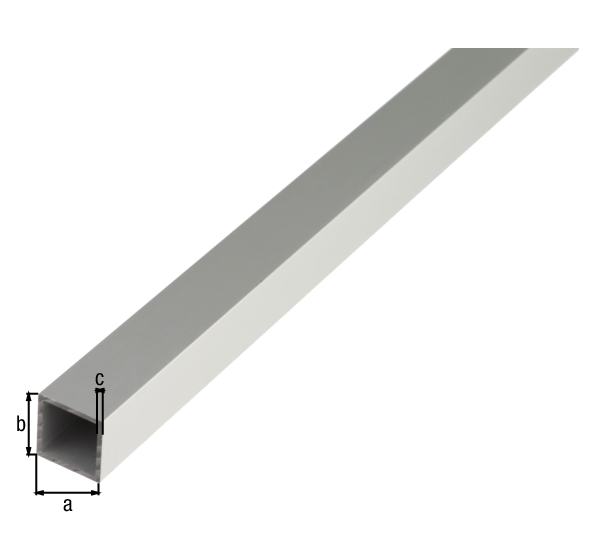 Tubo quadro, Materiale: alluminio, superficie: anodizzata argento, larghezza: 40 mm, altezza: 40 mm, Spessore del materiale: 2 mm, Lunghezza: 1000 mm