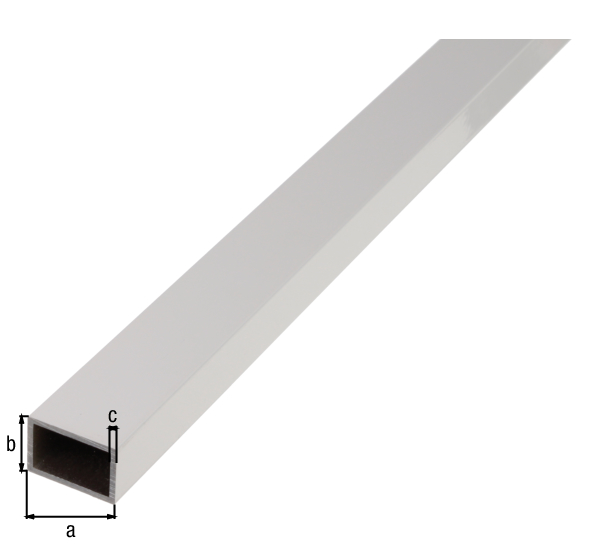 Tubo rettangolare, Materiale: alluminio, superficie: anodizzata argento, larghezza: 50 mm, altezza: 20 mm, Spessore del materiale: 2 mm, Lunghezza: 1000 mm