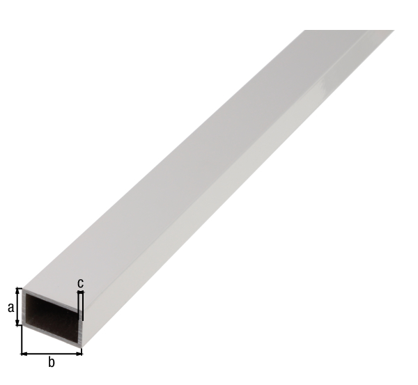 Tubo rettangolare, Materiale: alluminio, superficie: anodizzata argento, larghezza: 50 mm, altezza: 20 mm, Spessore del materiale: 2 mm, Lunghezza: 2000 mm