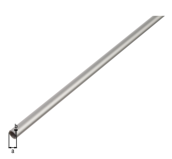 Perfil cilíndrico, Material: Aluminio, Superficie: anodizado plateado, Diámetro: 30 mm, Espesura del material: 2 mm, Longitud: 1000 mm