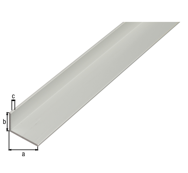Perfil de ángulo, Material: Aluminio, Superficie: anodizado plateado, Anchura: 60 mm, Altura: 25 mm, Espesura del material: 2 mm, Versión: lados desiguales, Longitud: 1000 mm