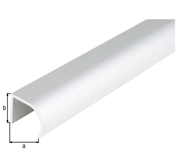 Griffprofil, abgerundet, Material: Aluminium, Oberfläche: silberfarbig eloxiert, Breite: 25 mm, Höhe: 19 mm, Länge: 2000 mm, Materialstärke: 1,75 mm