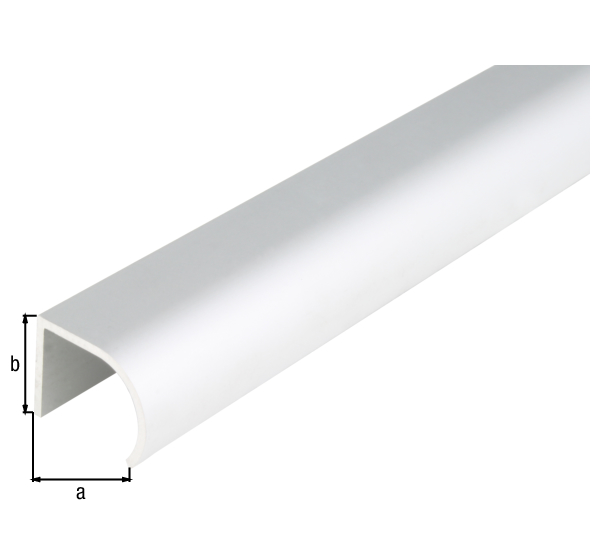 Profilé Forme arrondie, Matériau: Aluminium, Finition: couleur argent, anodisée, Largeur: 25 mm, Hauteur: 19 mm, Longueur: 2000 mm, Épaisseur: 1,75 mm