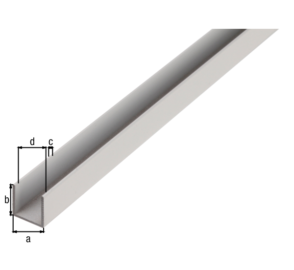 Profil BA, forma U, materiał: aluminium, powierzchnia: surowa, Szerokość: 20 mm, Wysokość: 20 mm, Grubość materiału: 1,5 mm, Szerokość światła: 17 mm, Długość: 2000 mm