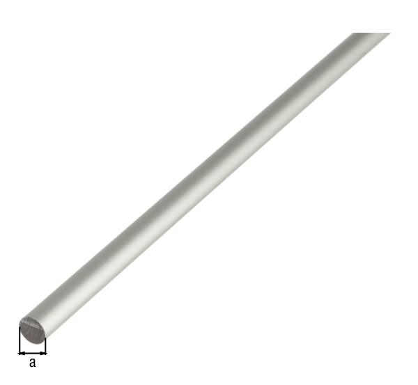 Perfil cilíndrico macizo, Material: Aluminio, Superficie: anodizado plateado, Diámetro: 10 mm, Longitud: 1000 mm