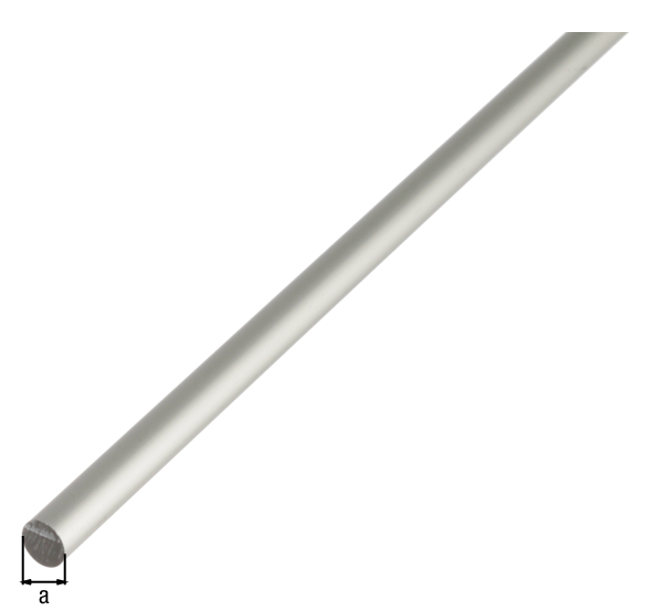 Perfil cilíndrico macizo, Material: Aluminio, Superficie: anodizado plateado, Diámetro: 12 mm, Longitud: 1000 mm