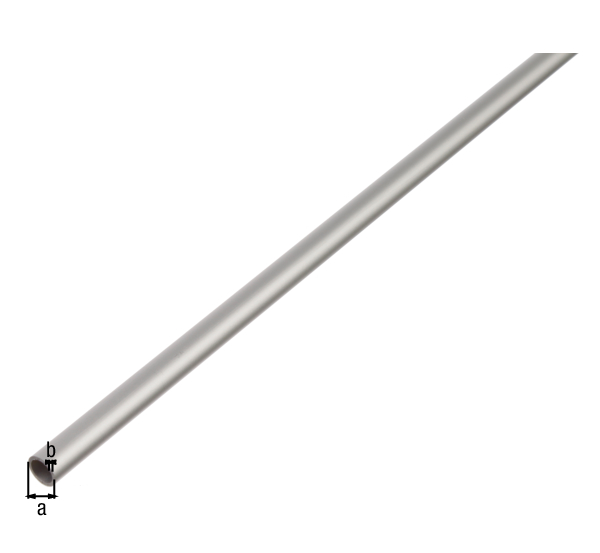 Perfil cilíndrico, Material: Aluminio, Superficie: anodizado plateado, Diámetro: 6 mm, Espesura del material: 1 mm, Longitud: 1000 mm