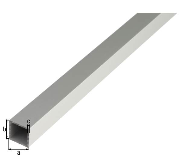 Square tube, Material: Aluminium, Surface: silver anodised, Width: 10 mm, Height: 10 mm, Material thickness: 1 mm, Length: 1000 mm