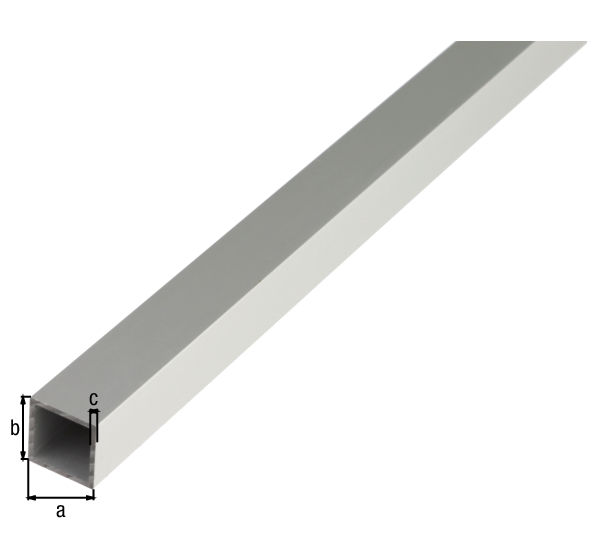 Tubo quadro, Materiale: alluminio, superficie: anodizzata argento, larghezza: 15 mm, altezza: 15 mm, Spessore del materiale: 1 mm, Lunghezza: 1000 mm
