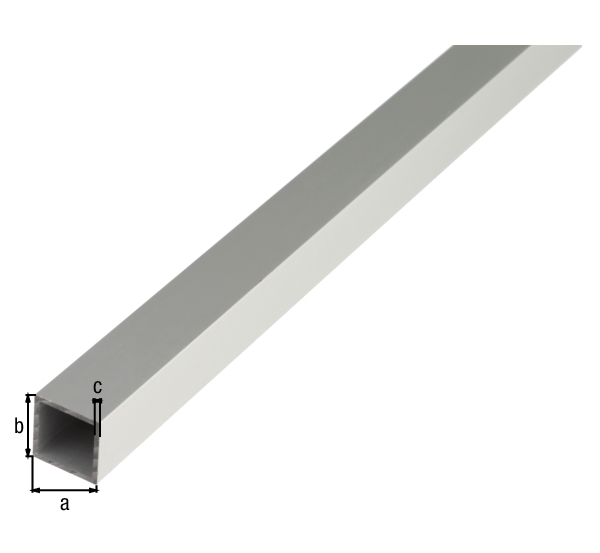 Tubo quadro, Materiale: alluminio, superficie: anodizzata argento, larghezza: 20 mm, altezza: 20 mm, Spessore del materiale: 1,5 mm, Lunghezza: 1000 mm