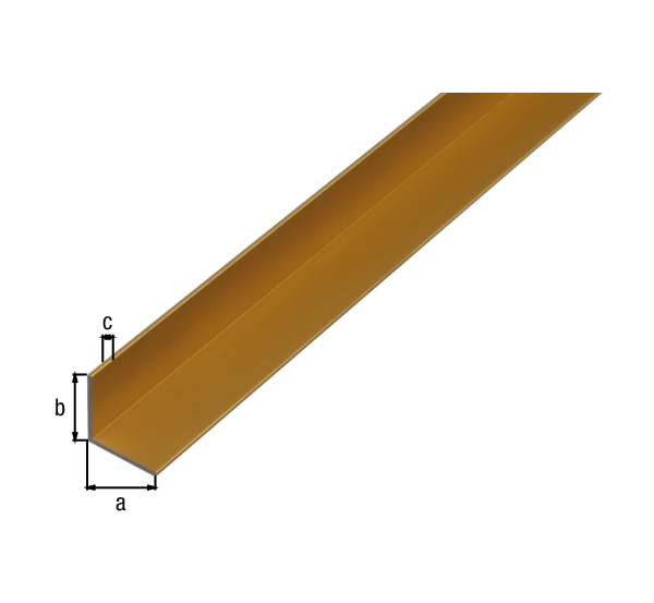 Cornière, Matériau: Aluminium, Finition: couleur or, anodisée, Largeur: 20 mm, Hauteur: 20 mm, Épaisseur du matériau: 1,5 mm, Version: côtés égaux, Longueur: 1000 mm