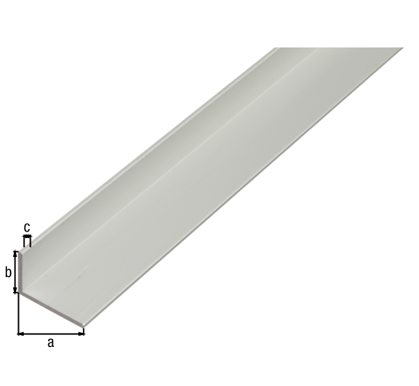 Perfil de ángulo, Material: Aluminio, Superficie: anodizado plateado, Anchura: 20 mm, Altura: 10 mm, Espesura del material: 1,5 mm, Versión: lados desiguales, Longitud: 1000 mm