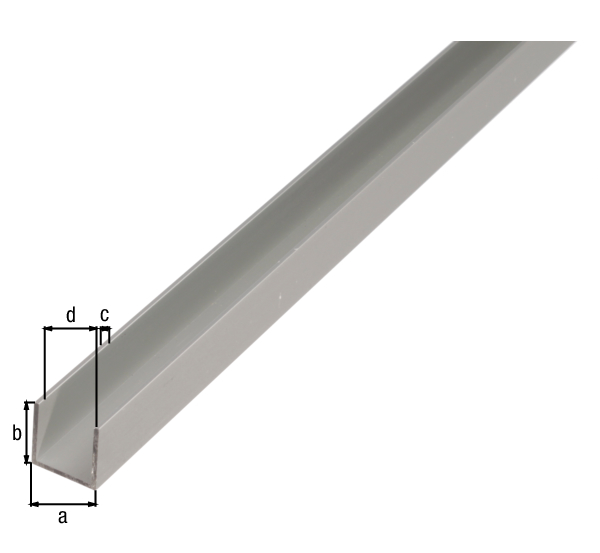 Profilo ad U, Materiale: alluminio, superficie: anodizzata argento, larghezza: 16 mm, altezza: 13 mm, Spessore del materiale: 1,5 mm, larghezza netta: 13 mm, Lunghezza: 1000 mm