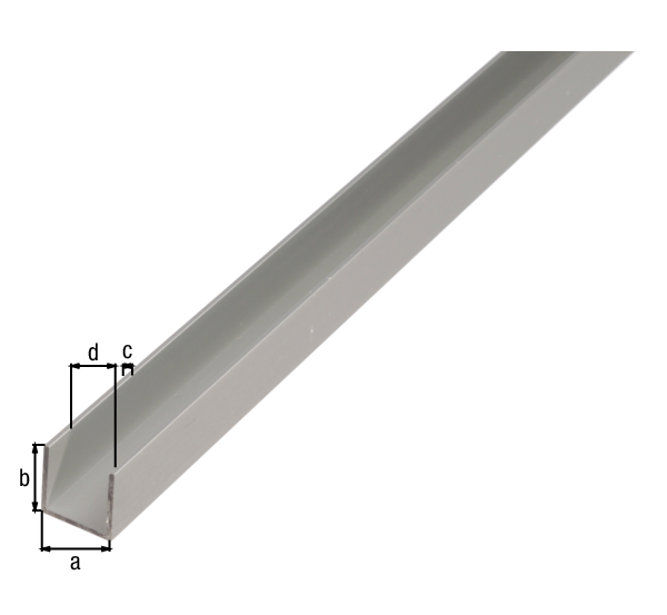 Profil U, materiał: aluminium, powierzchnia: anodowana srebrna, Szerokość: 20 mm, Wysokość: 20 mm, Grubość materiału: 1,5 mm, Szerokość światła: 17 mm, Długość: 1000 mm