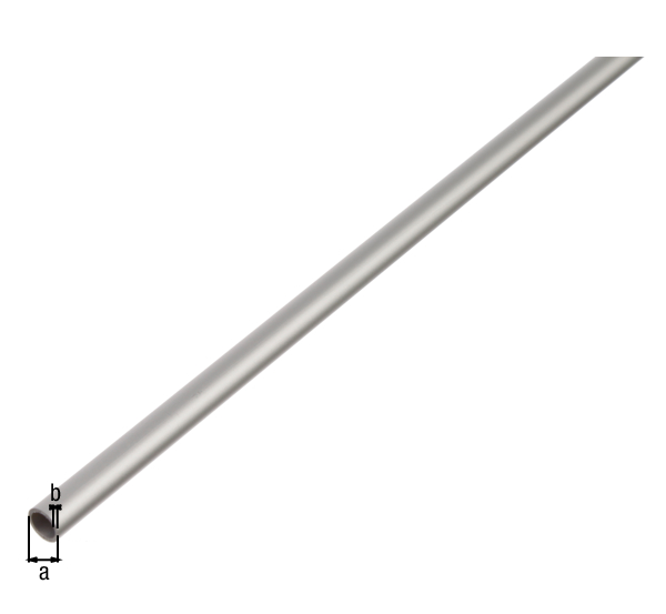 Perfil cilíndrico, Material: Aluminio, Superficie: anodizado plateado, Diámetro: 10 mm, Espesura del material: 1 mm, Longitud: 2000 mm