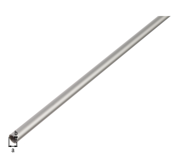 Perfil cilíndrico, Material: Aluminio, Superficie: anodizado plateado, Diámetro: 15 mm, Espesura del material: 1 mm, Longitud: 2000 mm
