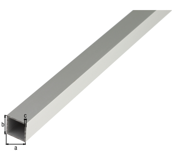 Vierkantrohr, Material: Aluminium, Oberfläche: silberfarbig eloxiert, Breite: 10 mm, Höhe: 10 mm, Materialstärke: 1 mm, Länge: 2000 mm