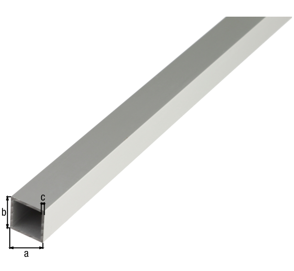 Vierkantrohr, Material: Aluminium, Oberfläche: silberfarbig eloxiert, Breite: 20 mm, Höhe: 20 mm, Materialstärke: 1,5 mm, Länge: 2000 mm