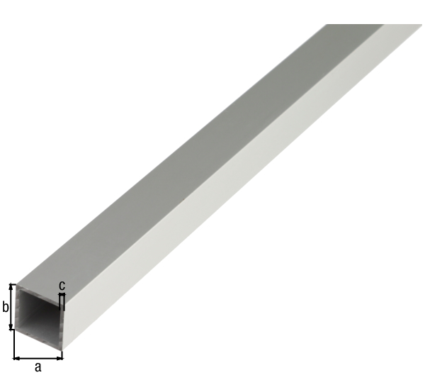 Tubo quadro, Materiale: alluminio, superficie: anodizzata argento, larghezza: 20 mm, altezza: 20 mm, Spessore del materiale: 1,5 mm, Lunghezza: 2000 mm