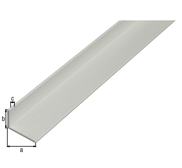 Perfil de ángulo, Material: Aluminio, Superficie: anodizado plateado, Anchura: 40 mm, Altura: 20 mm, Espesura del material: 2 mm, Versión: lados desiguales, Longitud: 2000 mm