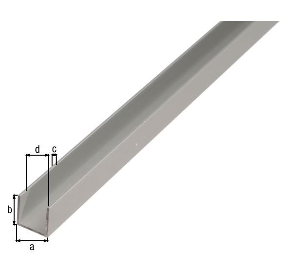 Perfil en U, Material: Aluminio, Superficie: anodizado plateado, Anchura: 16 mm, Altura: 13 mm, Espesura del material: 1,5 mm, Anchura de apertura: 13 mm, Longitud: 2000 mm